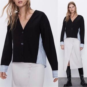 ◾️Zara Contrasting Poplin Button Sweater Cardigan
